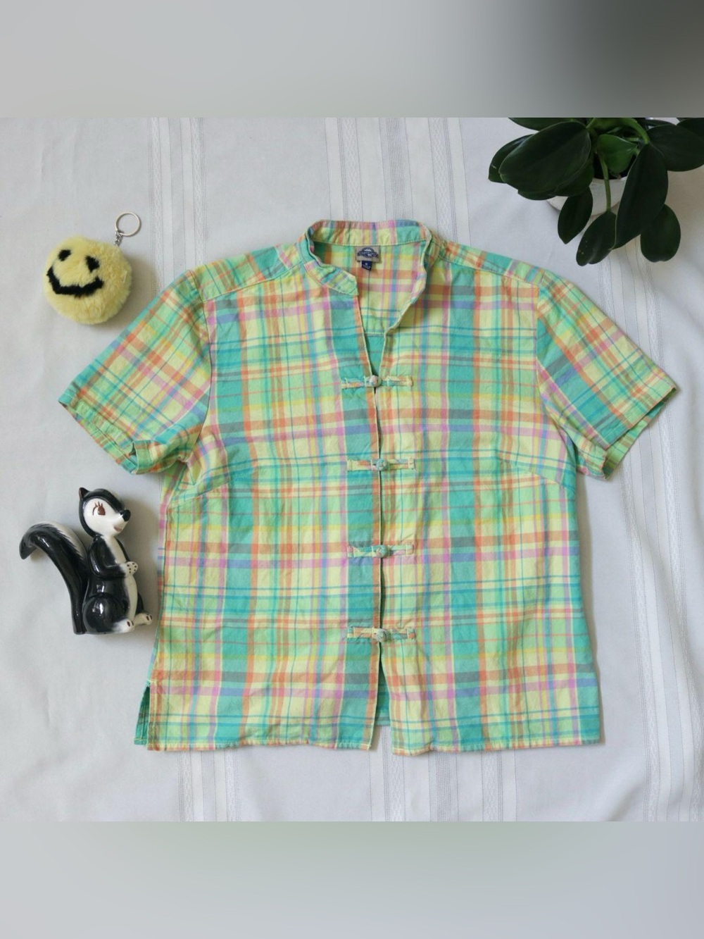 Shaver Lake pastel plaid frog closure shirt